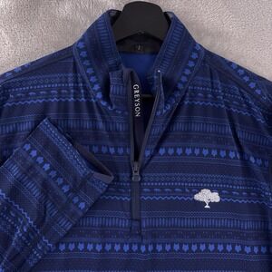 Greyson Performance Quarter Zip Pullover Mens Size Large Blue Aztec Pattern